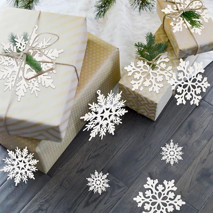 36pcs Snowflakes-Christmas Tree Decorations, Snowflake Ornaments for Tree, Plastic Glitter White Snow Flakes Ornaments, Christmas Indoor Winter Wonderland Decor