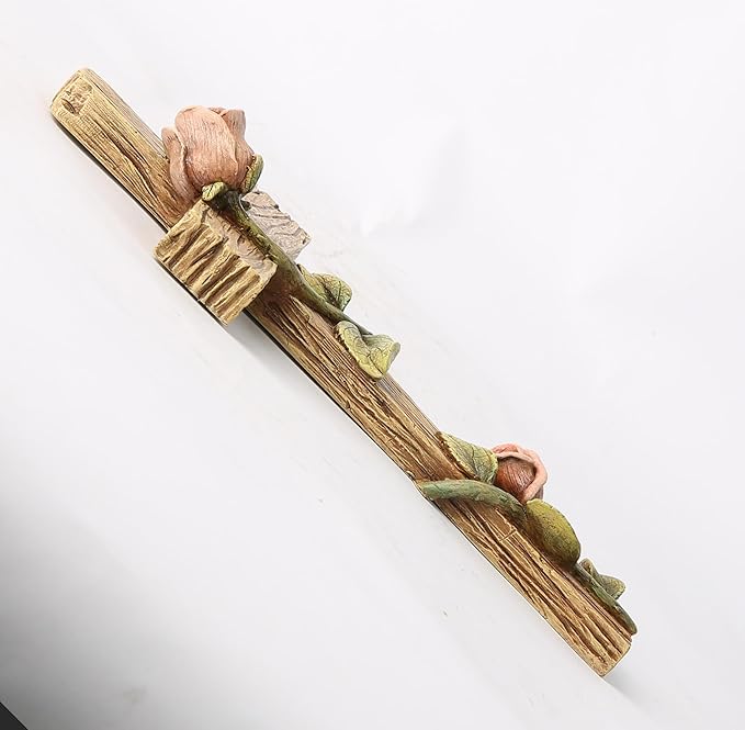 BC Home Decor 8.25" H Mystical Rose Cross for Wall, Wood Carve Looking Spring Rustic Catholic Home Decor, Mother's Day Religious Gift, Handpainted by Buildclassic