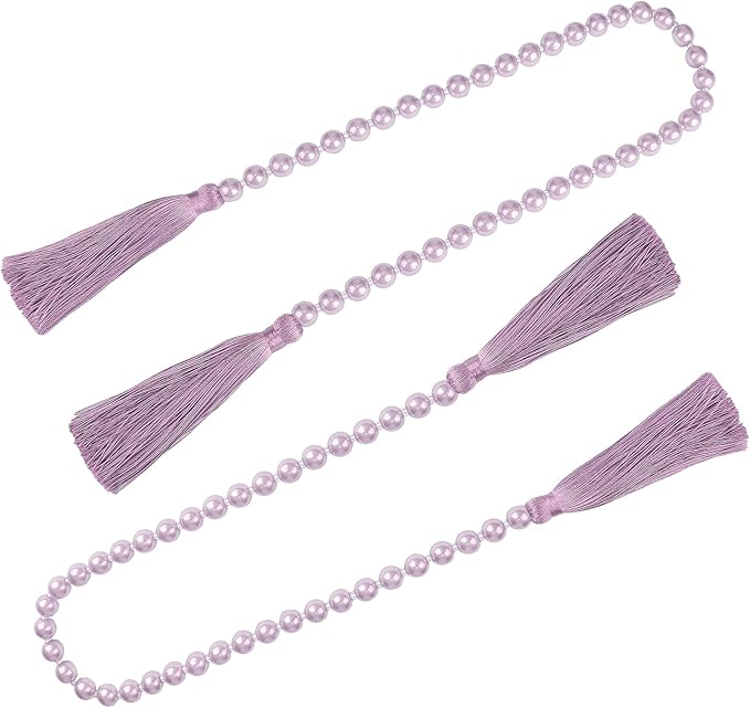 34 Inch Pearl Glass Bead Garland with Tassels - Elegant Boho Table Decor, Fringe Wall Hanging for Wedding, Party, Farmhouse Rustic Prayer Bead Home Decoration(2 Pack,Purple)