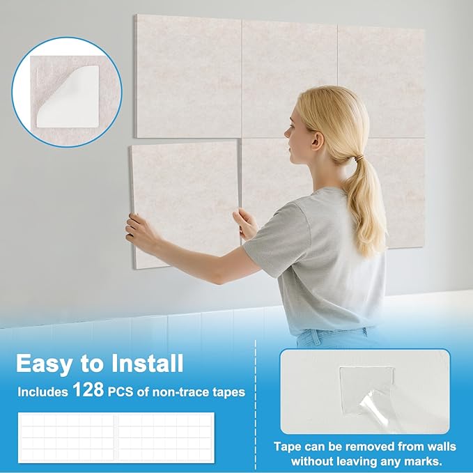 DOLLAR BOSS Felt Cork Board Tiles, 24 Packs 12" x 12" Thick Cork Bulletin Board Self Adhesive Acoustic Panels Soundproof Corkboards for Walls with Pushpins for Home Office Kitchen School, Beige