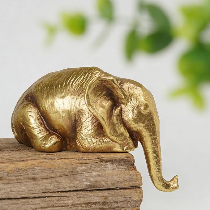 Braxio Elephant Statue Home Decor Indoor - Resin Abstract Golden Elephant Sculpture for Shelf Desk Table Office Living Room Bedroom Desktop Farmhouse Decoration Gift 7 x 4.4 x 5.3 Inch