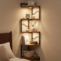 HAAYOT Corner Shelf Wall Mounted with Lights, 5-Tier Floating Metal Shelves for Living Room, Bedroom, Rustic Brown
