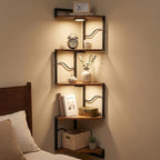 HAAYOT Corner Shelf Wall Mounted with Lights, 5-Tier Floating Metal Shelves for Living Room, Bedroom, Rustic Brown
