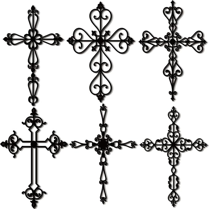 Soaoo 6 Pcs Wooden Wall Crosses Decor Religious Antique Hand Carved Wall Hanging Cross for Home Decor Decorative Cross Catholic Crucifix for Living Room, 12 x 8 Inch