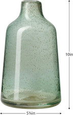 Torre & Tagus 10 Inch Tall Green Glass Vase with Gold Flakes, Mouth Blown Glass Vases Green Flower Vase Centerpieces, Watertight for Hydroponic Plants, Coastal Seagreen Gold Decor Accents (Marina)