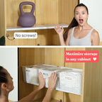 Tension Rod Shelving Expandable Closet Tension Shelf Storage Rack - No Drill Cabinet Tension Rod Shelf for Closet No-Slip | Shelves for Cabinet (NO Screw Installation)