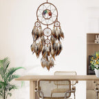Brown Large Dream Catcher Wall Decor Crystal Tree of Life Dream Catchers Handmade Feather Dreamcatcher Wall Hanging Ornament for Bedroom Living Room Home Decor