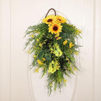 Artificial Flower Teardrop Swag Wreath Handmade with Sunflower Hyacinth Garland Simulation Flowers Hanging Plant Decorative Welcome Sign Suitable for