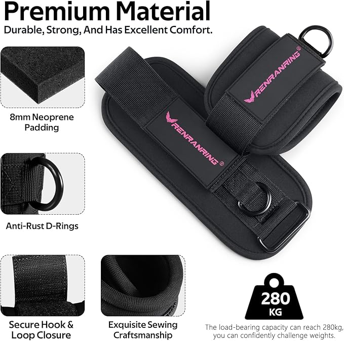 Ankle Resistance Bands with Cuffs, Ankle Bands for Working Out, Ankle Resistance Band for Legs and Glutes Workout Equipment, Butt Exercise Equipment for Women