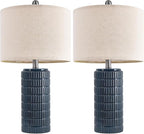 PoKat 23" Blue Table Lamps, Farmhouse Bedside Lamps for Bedroom Set of 2, Ceramic End Table Lamps for Living Room, Traditional Nightstand Desk Lamps, Medium