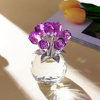 Arikyrist Crystal Purple Rose Bouquet Figurine with Round Vase, Glass Rose Flower Romantic Gifts for Women Mom on Birthday, Collectible Decoration Table Centerpiece for Home