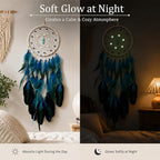 Blue Dream Catchers Luminous Dream Catcher for Boys Girls Kids Bedroom Handmade Nature Feather Decor Wall Hanging