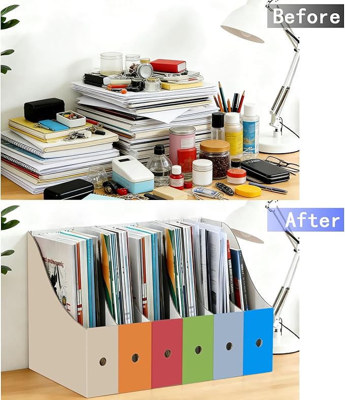 Limitliho 12 Pack Cardboard Magazine Holder for Desk, Book Bins for Classroom Library,Office,Home, 10.6" H x 10.2" L x 3.5" W in Magazine File Holder (Fresh color)