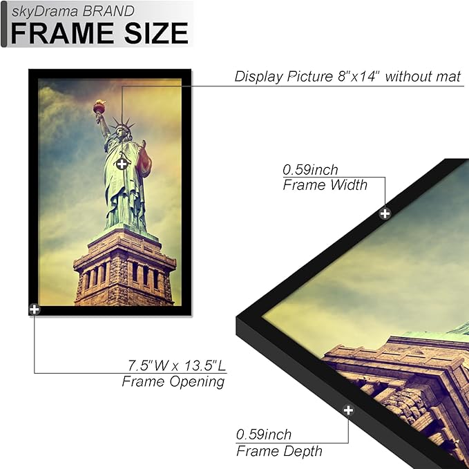 100% Solid Wood Picture Frame Set of 2, Light Weight 8x14 Matte Black Frame for Wall - 2 Pack
