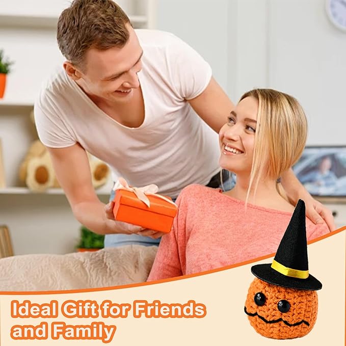 Crochet Pumpkin, Cute Emotional Support Pumpkin with Wizard Hat for Halloween, Funny Gifts for Adults, Women, Men, Friends, Family