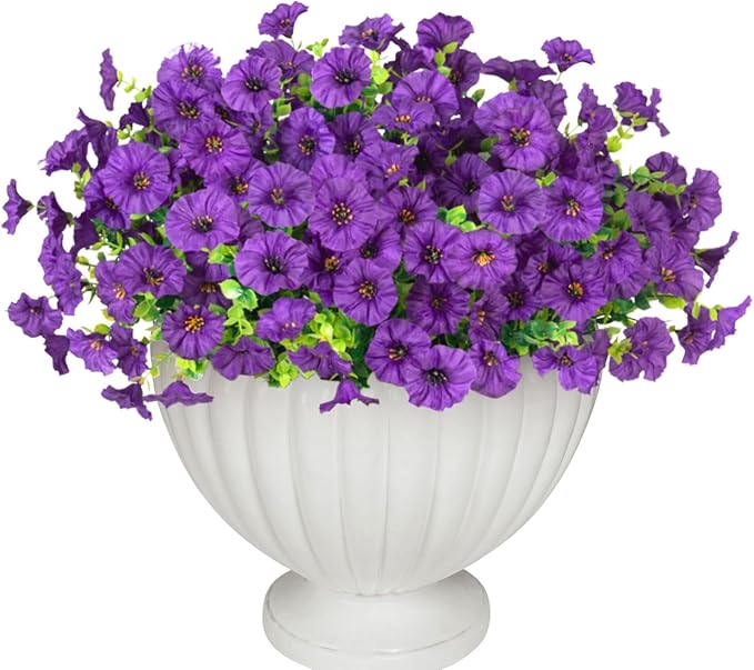 12 Bundles Morning Glory Artificial Flowers for Outdoor Decoration UV Resistant Fake Plastic Plants Artificial Greenery for Indoor Outdoor Garden Patio Window Box Home Decor