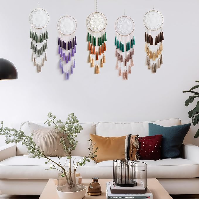 Artilady Macrame Dream Catchers for Bedroom - Tassel Wall Hanging Handmade Dreamcatchers Home Decor with Tassel Feather Ornament Craft Blessing Gift (Mix Brown)