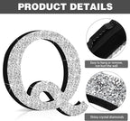 Qunclay 12'' Silver Crystal Diamond Bling Letters Crushed Diamond Decoration Wooden Glitter Letter with Screw and Hooks Rhinestone Gift for Wedding Y2k Mcbling Bedroom Wall Decor (Letter Q)