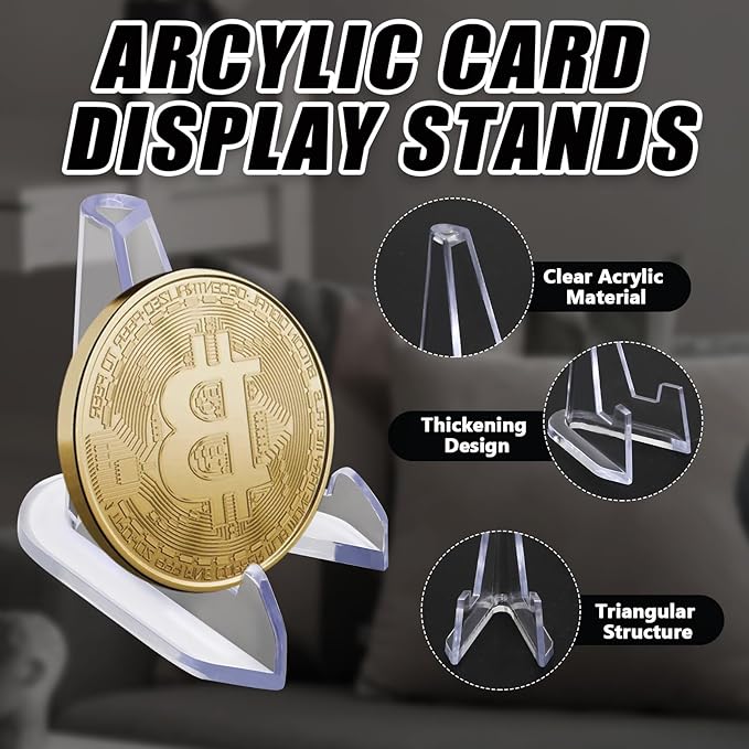 Bonsicoky 20 Pack Mini Clear Acrylic Easel Display Stands - Durable Display Holders for Coins, Card, Medals, and Collectibles - 1.4 Inch Tall