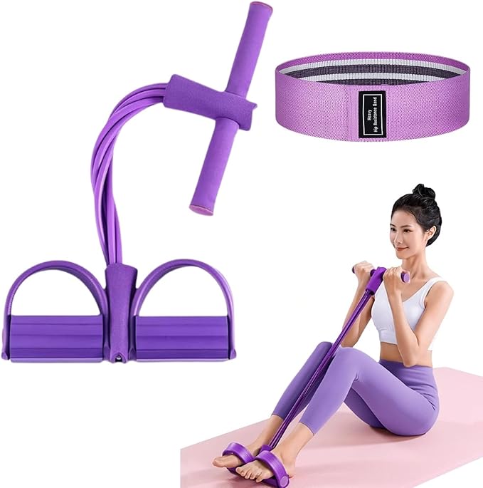 Pedal Resistance Bands with Handles, 6-Tubes Manual Tension Training Pedal, Multifunction Fitness Bands, Natural Rubber Foot Pedal for Strength Training, Tummy, Waist, Arm, Leg Slimming