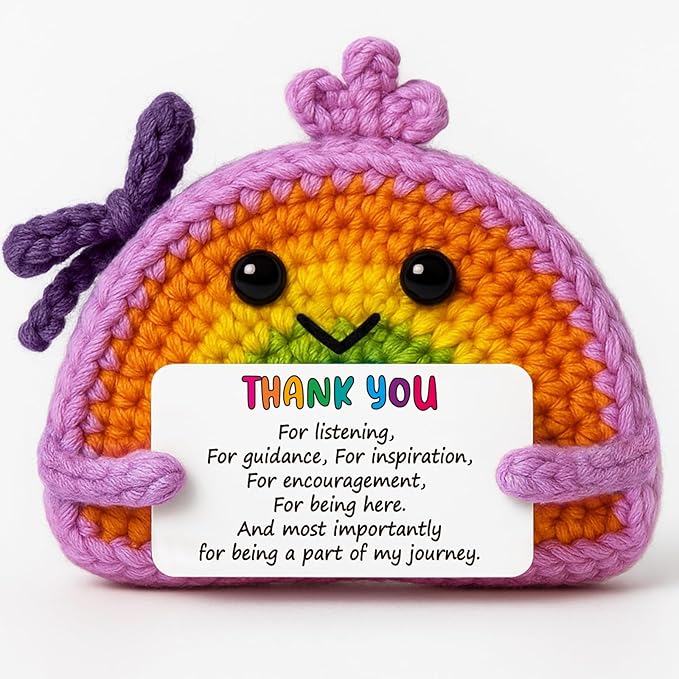 MAMAGIFTREE Teacher Appreciation Gifts for Women Men - Handmade Crochet Rainbow Doll with Positive Card, Thank You for Listening Encouragement Present for Coworker, Friend, Birthday