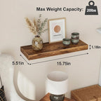 Fixwal Wood Floating Shelves, Wall Shelves Set of 4, Shelves for Wall Decor, with Invisible Brackets for Bathroom, Living Room,Bedroom and Kitchen(15.7in, Rustic Brown)