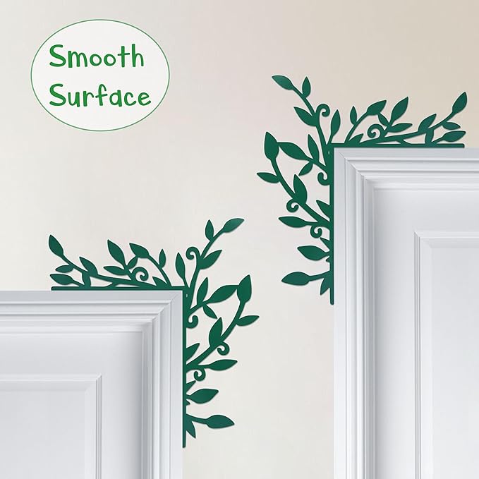 Urbraneco Floral Window and Door Corner Accent Leaf Corner Topper Decor Metal Hanging Decor for Door Corner(Dark Green)