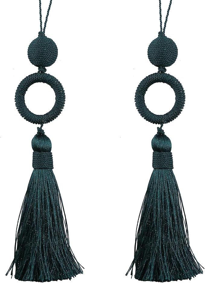 2 Pack 12 Inch Key Tassel with 4 Inch Cord Loop, Handmade Door Knob Tassel with Wooden Ring, DIY Accessories for Home Decoration (Dark Green)