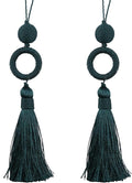2 Pack 12 Inch Key Tassel with 4 Inch Cord Loop, Handmade Door Knob Tassel with Wooden Ring, DIY Accessories for Home Decoration (Dark Green)