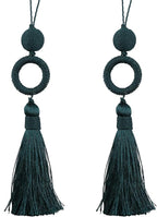 2 Pack 12 Inch Key Tassel with 4 Inch Cord Loop, Handmade Door Knob Tassel with Wooden Ring, DIY Accessories for Home Decoration (Dark Green)
