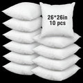 Soaoo Set of 10 Fluffy Throw Pillows Insert Bulk 26 x 26 Inches White, Filled in 400g Polyester Fiber, Decorative Square Pillows for Couch Sofa Bed and Party Supplies