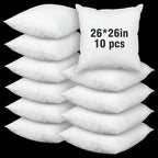 Soaoo Set of 10 Fluffy Throw Pillows Insert Bulk 26 x 26 Inches White, Filled in 400g Polyester Fiber, Decorative Square Pillows for Couch Sofa Bed and Party Supplies