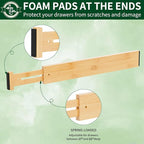 6 Pack Bamboo Drawer Dividers 2.6" High,Adjustable Spring Loaded Clothes Drawer Organizers for Kitchen, Dresser, Bathroom, Bedroom and Office