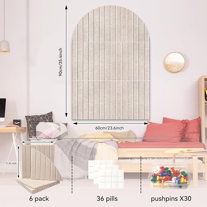 Large Cork Board for Wall & Office Decor, 36" x 24" Arched Felt Bulletin Board Pin Board Vision Board with 30 Pins – 6 Customizable Wall Tiles for Office Home Bedroom, Photo & Picture Display