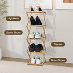 Bamboo Shoe Rack 5 Tier Foldable Shoe Rack Vertical Bamboo Shoe Organizer Free Standing Shelf for Entryway, Closet, Bedroom, Wood Color