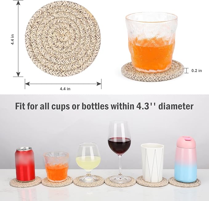 ABenkle 8 Pcs Drink Coasters with Holder, Cotton Woven Absorbent Coasters for Drinks, Minimalist Home Decor Coaster Set for Wooden Tabletop Protection Table, 4.3 inches Mixed Brown
