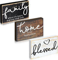 Jetec 3 Pcs Wooden Family Sign Rustic Blessed Home Wall Art Wood Wall Mini Decor Farmhouse Table Shelve Decoration Sign for Bedroom Kitchen Living Room Table Decor (Rustic Color,4.25 x 2.76 x 0.59 in)