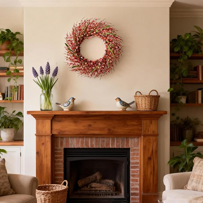 26 Inch Spring Wreaths for Front Door, Large Artificial Forsythia Flowers Wreath, Spring Summer Floral Wreath All Season for Home, Wall, Window, Porch, Wedding, Farmhouse Decor (Pink)