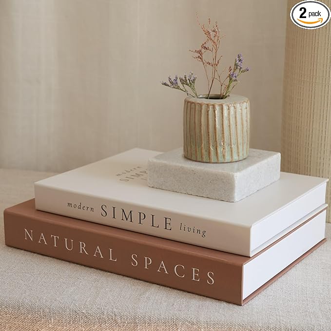 Beautiful Decorative Books - Set of 2 Boxes Enhance Your Coffee Table, Bookshelf or Mantel Shelf Decor - Aesthetic Fake/Faux Books for Modern Home Decoration, Photo Storage and as a Keepsake Box