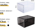 Attelite Shoe Box,Set of 6,Stackable Plastic Clear Shoe Box Organizer with Magnetic Door,Shoe Storage Box Thicken Sturdy,Easy Assembly,Fit up to US Size 12,Black