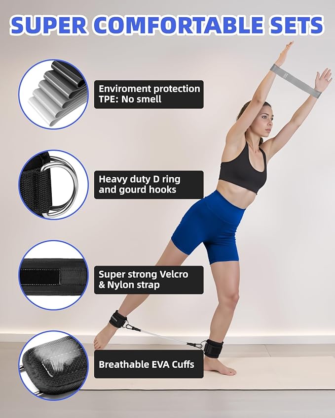 Resistance Bands Set – Resistance Band and Adjustable Ankle Exercise Bands with Cuffs Great Equipment for Training