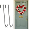 2 Pack Wreath Hangers for Front Door,14 Inch Wreath Hanger Hook for Front Porch Decor,Metal Over The Door Hooks Hanger for Halloween Fall Christmas Decorations Outdoor Indoor Home Decor,Silver