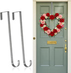 2 Pack Wreath Hangers for Front Door,14 Inch Wreath Hanger Hook for Front Porch Decor,Metal Over The Door Hooks Hanger for Halloween Fall Christmas Decorations Outdoor Indoor Home Decor,Silver