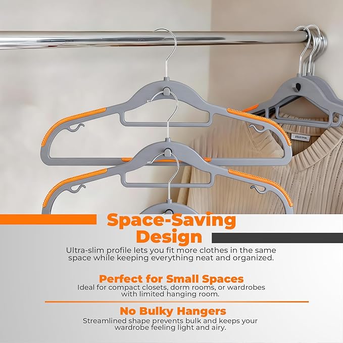Plastic Hangers 20 Pack, Cascading Slim Space Saving Clothing Hangers with 360° Rotating Hook, Non Slip Clothes Hangers for Sweater Shirt, Heavy Duty Coat Hanger with Inner Hook for Closet, Grey