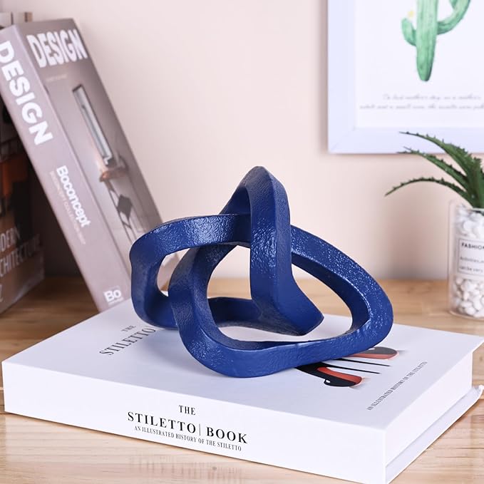 LCCCK Infinity Knot Sculpture Blue Knot Decor Object, Abstract Knick Knacks Coffee Table Modern Statue, Navy Blue Sculpture for Home Living Room Table Ornaments and TV Stand Bookshelf Decorative