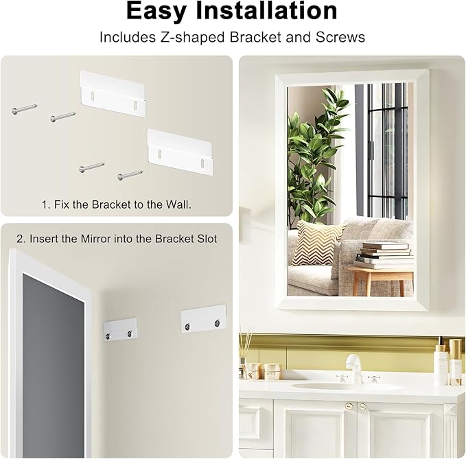 Bathroom Mirror for Over Sink,22x30Inch White Thick Anti-Rust Metal Frame, Rectangle Decorative Wall Mirror with HD Tempered Glass, Horizontal or Vertical Mount for Vanity, Bathroom,Living Room