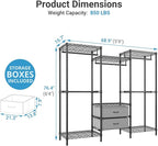 VIPEK V20 Plus Clothes Rack, Metal Clothing Rack with 6 Shelves, 5 Hanging Rods & 2 Fabric Drawers, Freestanding Garment Rack for Bedroom & Walk-in Closet, Large Wardrobe Closet Max Load 850LBS, Black