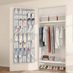 FENTEC 40 Large Pockets Over The Door Shoe Organizer, Mesh Hanging Shoe Organizer Shoe Rack for Closet Mesh Closet Shoe Holder, Over Door Organizer, Shoe Organizer for Wall, Grey, 1 Pack