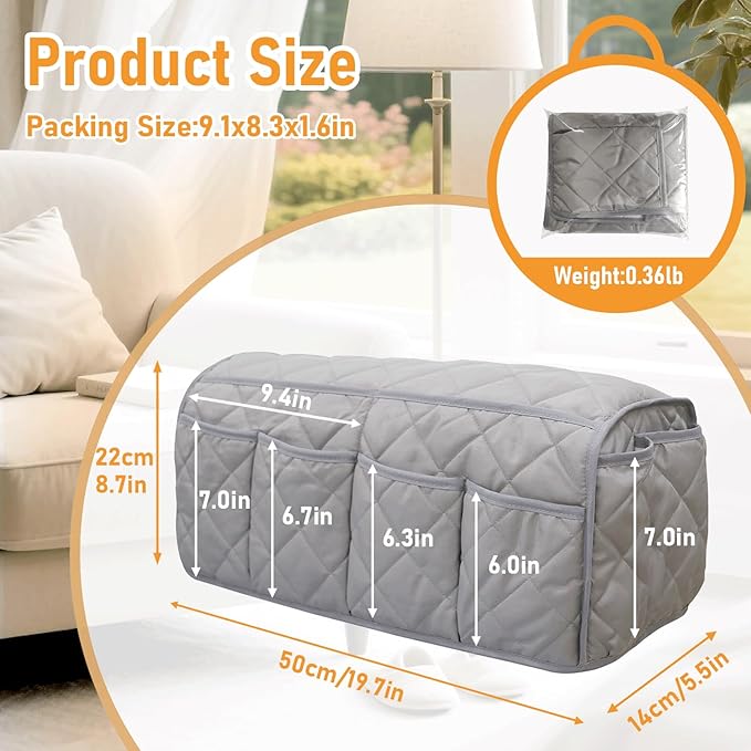 Armchair Caddy, Sofa Armrest Organizer, Non Slip Recliner Organizer, Remote Control Holder for Recliners, Couch Caddy with 14 Pockets Storage for TV Remote, Phone, Magazine (Grey)