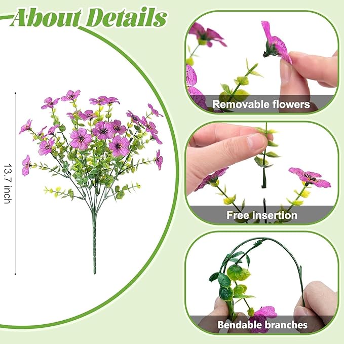 Artificial Flowers for Outdoors Spring Decoration, 12 Bundles Fake Flower Daisy with Realistic Eucalyptus Leaves, Faux Plants for Greenery Boxwood Porch Patio Garden Pot Lawn